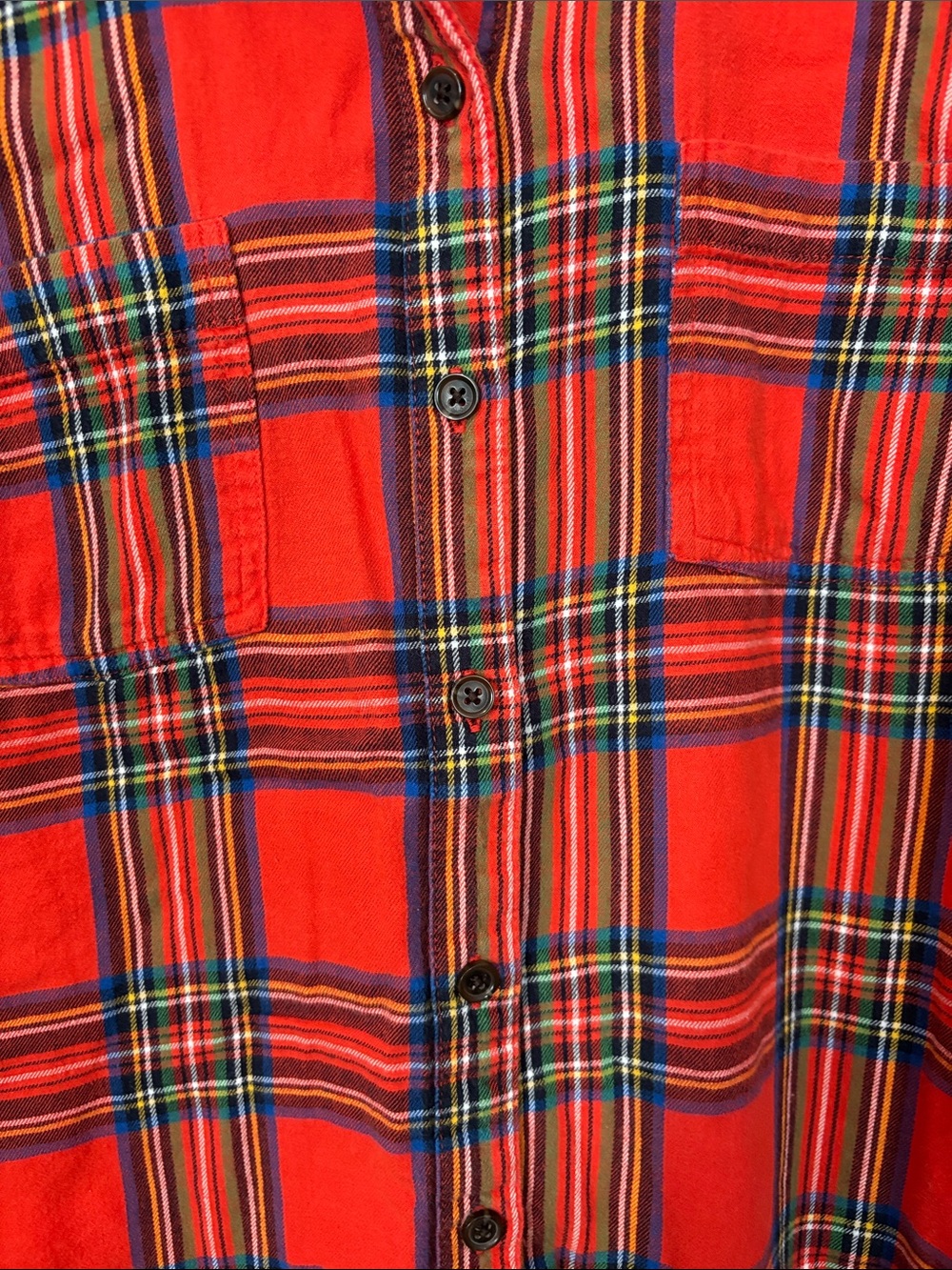Cotton Old Navy Vibrant Red Plaid Shirt. Great for Fall or Christmas. Comfy/Cozy - Picture 5 of 6